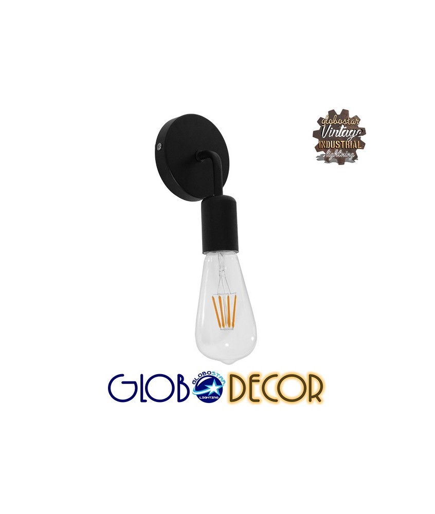 GLOBOSTAR® DON 01396 Vintage Φωτιστικό Τοίχου - Απλίκα με Ντουί 1 x E27 AC 220-240V IP20 - Μαύρο - Μ10 x Π7 x Υ16cm